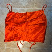 Top Zara effetto seta arancione/rosso – Taglia S