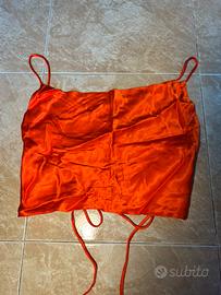 Top Zara effetto seta arancione/rosso – Taglia S