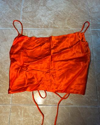 Top Zara effetto seta arancione/rosso – Taglia S