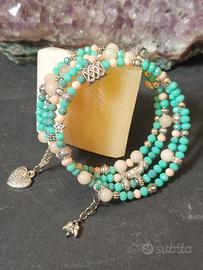 bracciale Memory wire agata,vetro, acciaio 