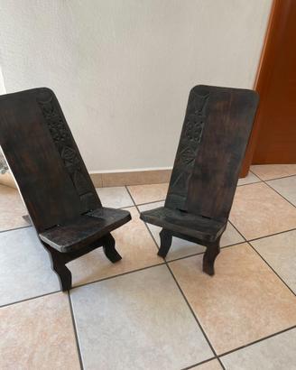 Coppia sedie etniche in legno dal Madagascar