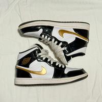 Nike Air Jordan 1 Mid Patent Black White Gold