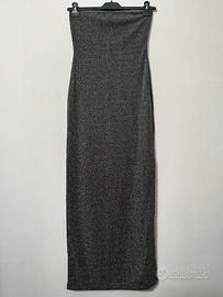 Abito lungo a fascia luccicante color argento