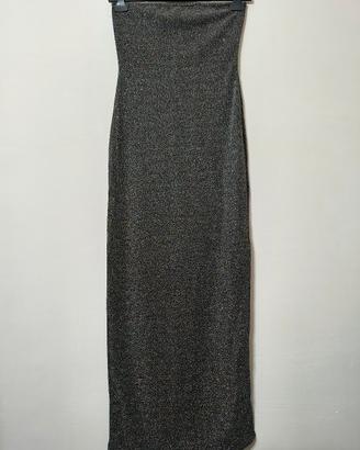 Abito lungo a fascia luccicante color argento