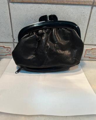 Portamonete vintage in pelle nera Interno paisley