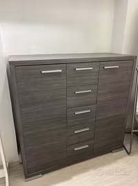 Credenza Moderna Grigia 2 Ante + 5 Cassetti