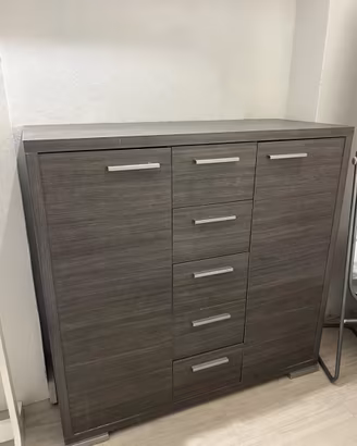 Credenza Moderna Grigia 2 Ante + 5 Cassetti