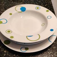 Set 32 piatti porcellana disegni blu e verdi