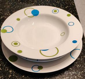 Set 32 piatti porcellana disegni blu e verdi