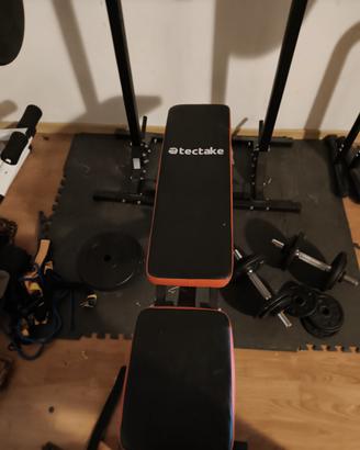 set palestra panca regolabile+rack+bilancere+40kg 