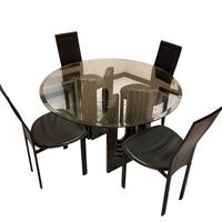 TAVOLO IN CRISTALLO CARLO SCARPA E 4 SEDIE PELLE