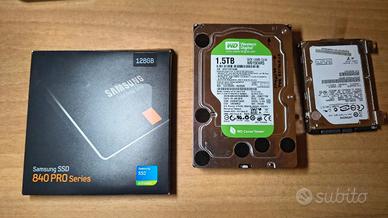 SSD SATA 128GB, HDD 3,5 1500 GB, HDD 2,5 250 GB