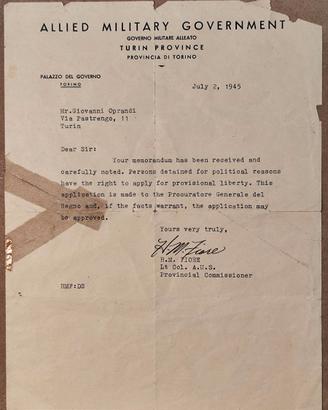 'Detenuti politci' Governo Militare Alleato WWII