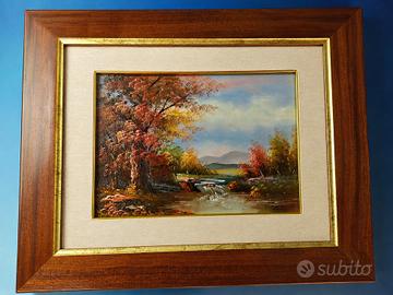 Quadro Paesaggio Autunnale con Cornice in Legno