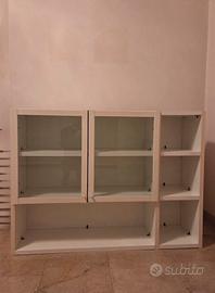 Libreria bianca bassa con 2 ante in vetro