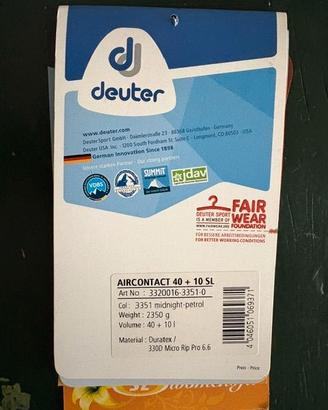 Zaino trekking Deuter Aircontact 40+10 SL - NUOVO