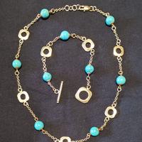 Collana e 2 bracciali acciaio e turchese