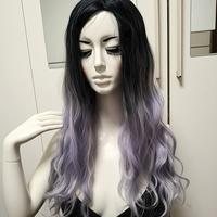 Parrucca lunga ondulata nero/grigio con sfumature 