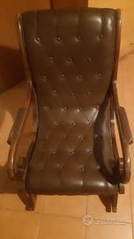 sedia a dondolo legno pelle vintage