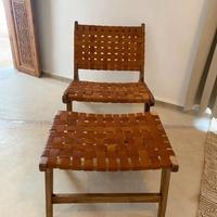 Sedia a sdraio in legno di noce con seduta in pell