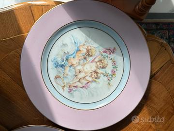 Set 3 piatti decorativi Limoges France con putti