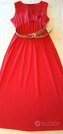 abito lungo rosso scarlatto con pizzo Tg. L 44 /46