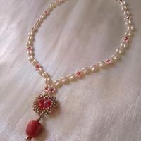 Collana con ciondolo Cuore Corallo bambù pendente