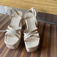 scarpe tacco quadrato platou sandalo beige 38