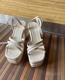 scarpe tacco quadrato platou sandalo beige 38