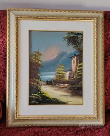 Dipinto olio su tela "Torre al Lago"  29x38 