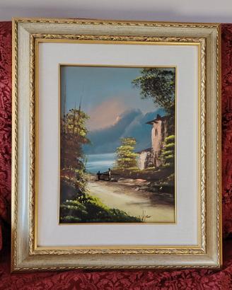 Dipinto olio su tela "Torre al Lago"  29x38 