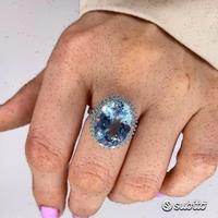ANELLO ORO 18kt. DIAMANTI E TOPAZIO AZZURRO