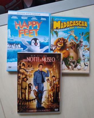 Tre DVD madagascar una notte al museo happy feet