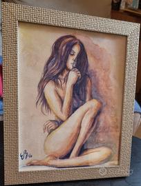 Dipinto acquerello fatto a mano con cornice