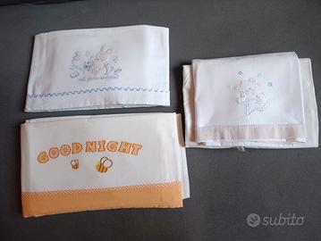 3 set completi lenzuola lettino bambini