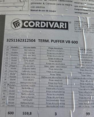 Serbatoio acqua Cordivari TERM. PUFFER VB 600