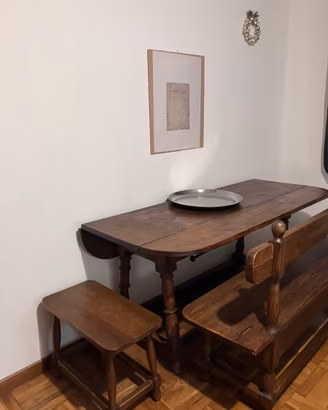 Tavolo antico legno massello ali a ribalta+panche