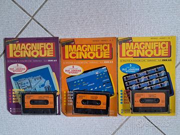 3 RIVISTE CON CASSETTA "I MAGNIFICI CINQUE" x C64