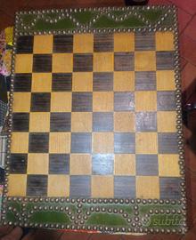 SCACCHIERA VINTAGE IN LEGNO E PELLE
