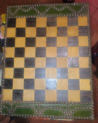 SCACCHIERA VINTAGE IN LEGNO E PELLE