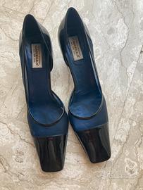 Scarpe artigianali vernice e tela blu