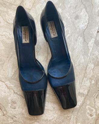 Scarpe artigianali vernice e tela blu