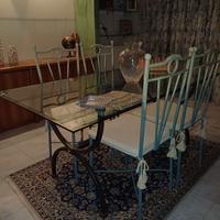 Tavolo ferro battuto e vetro con 4 sedie