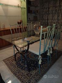 Tavolo ferro battuto e vetro con 4 sedie