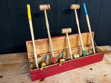 Set Croquet Inglese Vintage completo, in legno.