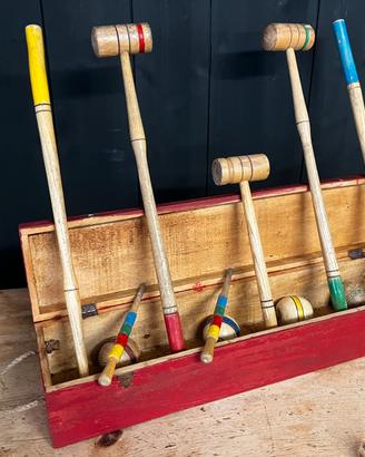 Set Croquet Inglese Vintage completo, in legno.