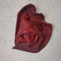 antica scultura maschera in cuoio 