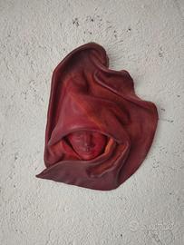 antica scultura maschera in cuoio 