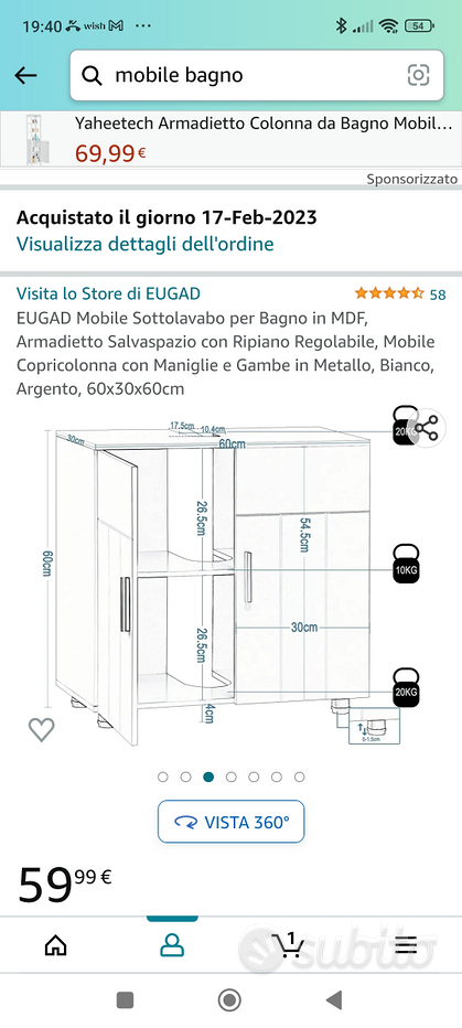 EUGAD Mobile Sottolavabo per Bagno, Mobiletto Copricolonna da