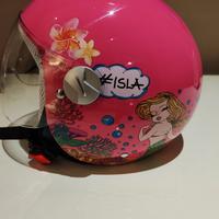 Casco jet bambina taglia S rosa con disegno sirene